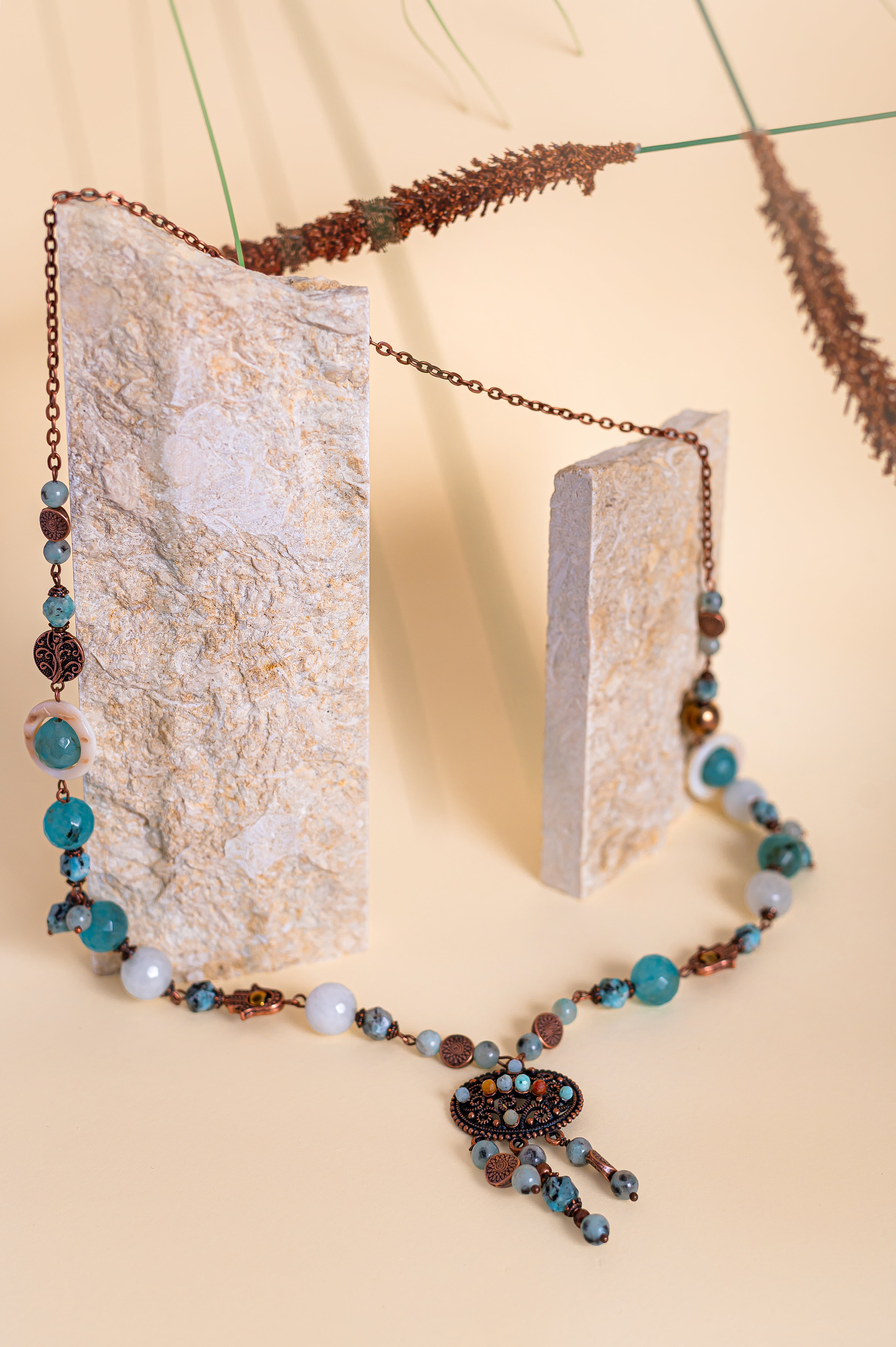 Дълго Vintage колие с аквамарин за спокойствие